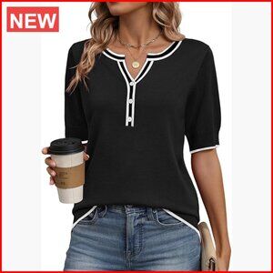 Short Sleeve V-Neck Sweater Lightweight 100% Viscose Pullover